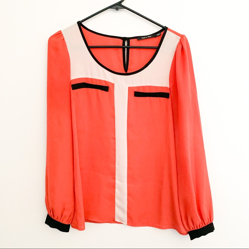 Orange Colorblock Retro Blouse